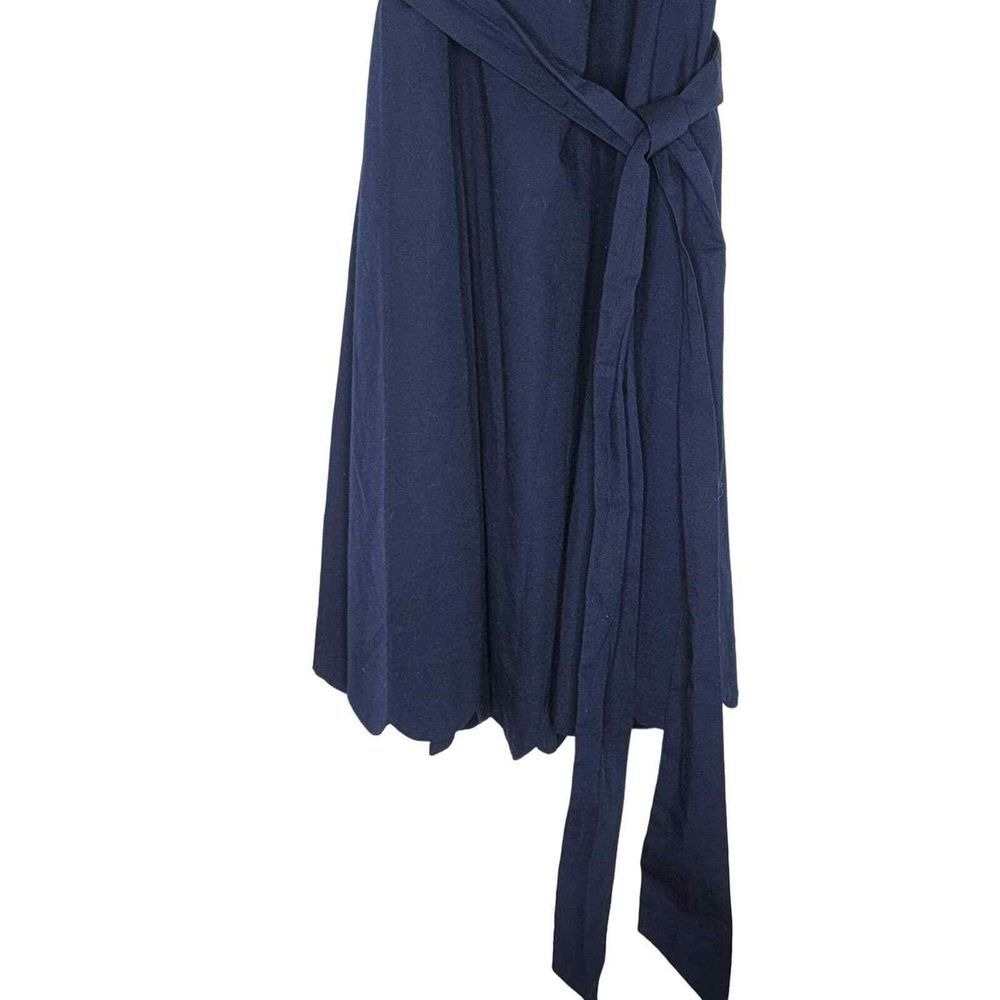 Crown & Ivy Navy Blue Sleeveless Dress Ruffle Neck Belted VNeck Classic Preppy S - Picture 4 of 11